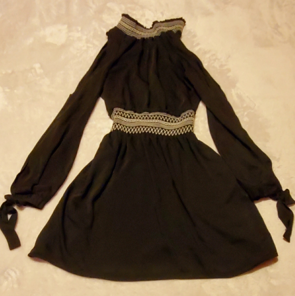 Black lace neck/waist mini dress